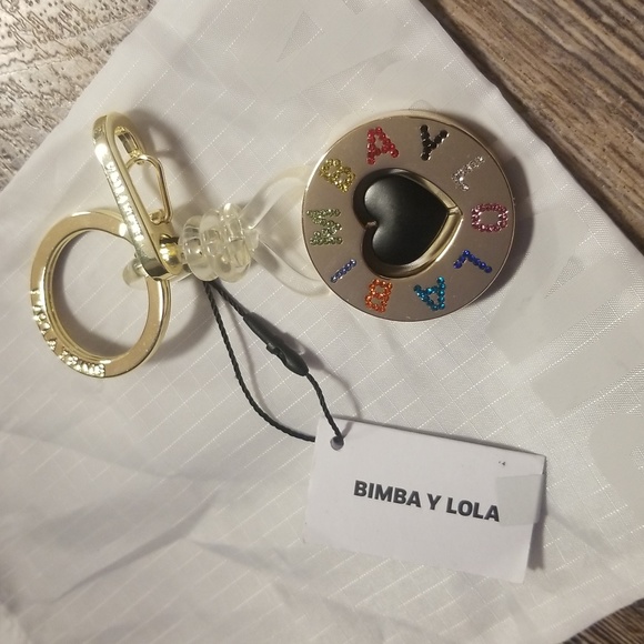 Bimba Y Lola Gold Key ring Chain Bag Charm New with Tags Bag Rainbow Swarovski